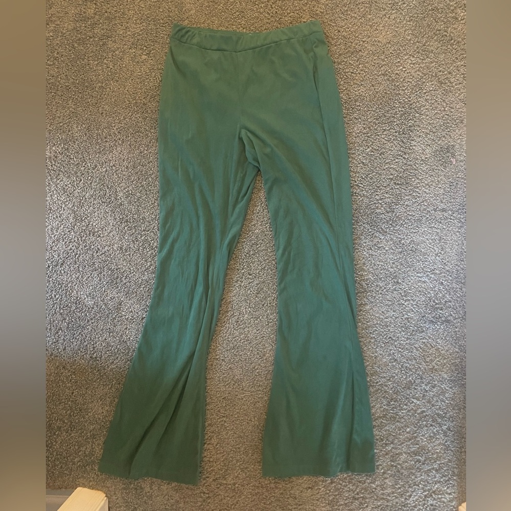 Faux velvet green dress pants